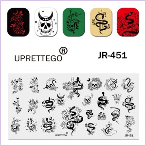 Пластина для друку на нігтях JR-451, змія, місяць, рука, череп, стемпінг пластина