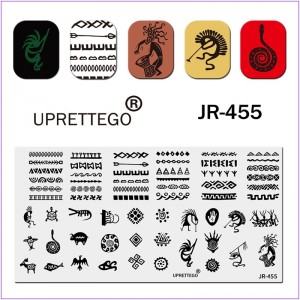 Пластина для друку на нігтях JR-455, Єгипетські ієрогліфи, орел, рука, риба, крокодил, змія, плем'я