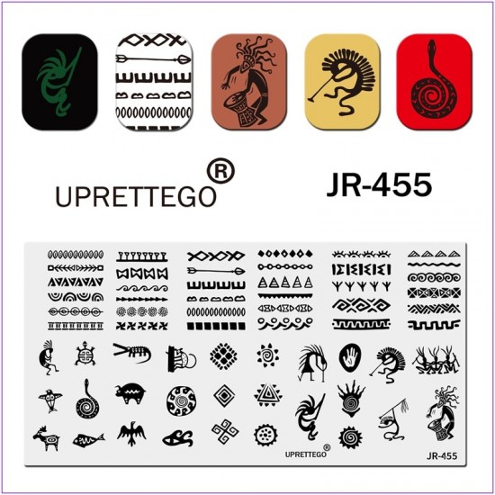 Пластина для печати на ногтях JR-455, Египетские иероглифы, орел, рука, рыба, крокодил, змея, племя