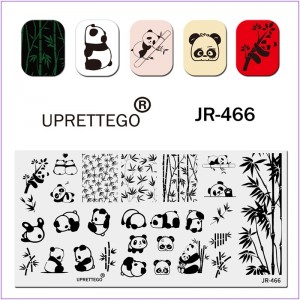 Пластина для друку на нігтях JR-466, стемпінг на нігтях, панда, бамбук, листя