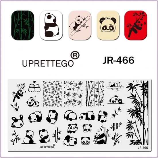 Пластина для печати на ногтях JR-466, стемпинг на ногтях, панда, бамбук, листья