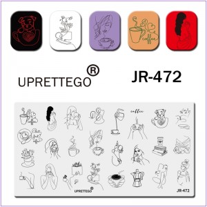  JR-472 Ongles Plaque D'impression Thé Tasse À Café Bouilloire Livre Fille Avec Tasse Mains Chaleur Livres