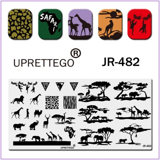Пластина для печати на ногтях JR-482, Африка, животные, деревья, текстура леопарда, слон, обезьяна, носорог, жираф, тигр, Сафари
