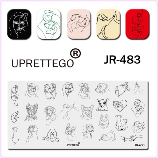 Пластина для печати на ногтях JR-483, стемпинг пластина, собаки, кривые линии, собака с девушкой, породы собак, любовь к животному