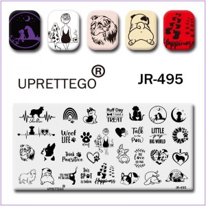 Пластина для друку на нігтях JR-495, собаки, породи собак, любов до собак, друг людини, лапки, сліди, кісточка