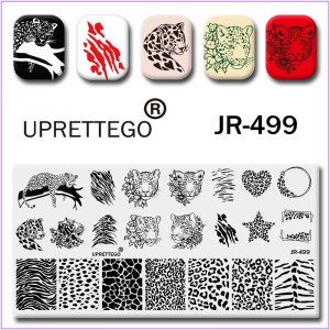 JR-499 Nail Printing Plate Tiger Leopard Pattern Animal Texture Circle Square Star Heart