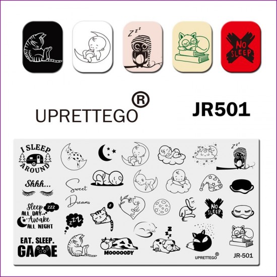 Пластина для печати на ногтях JR-501, ребенок, младенец, сон, луна, ночь, спящие животные, сова, маска для сна