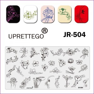 JR-504 Placa de impresión de uñas Flores delicadas Líneas de flores Hojas Puntos Estampado de uñas