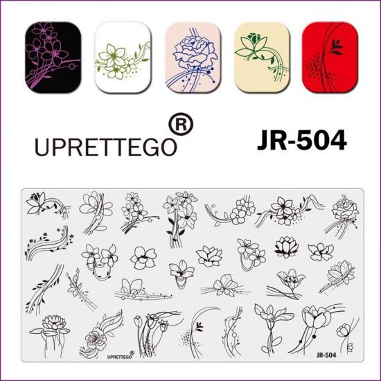 JR-504 Nail Printing Plate Delicate Flowers Flowers Lines Leaves Dots Nail Stamping